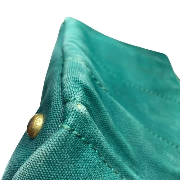 Authentic PRADA Canapa Tote with Gold Hardware & Crossbody Strap - Green Canvas - Picture 13 of 13